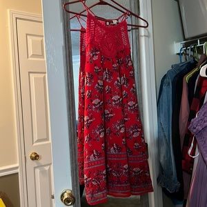 Red floral flowwy mini dress